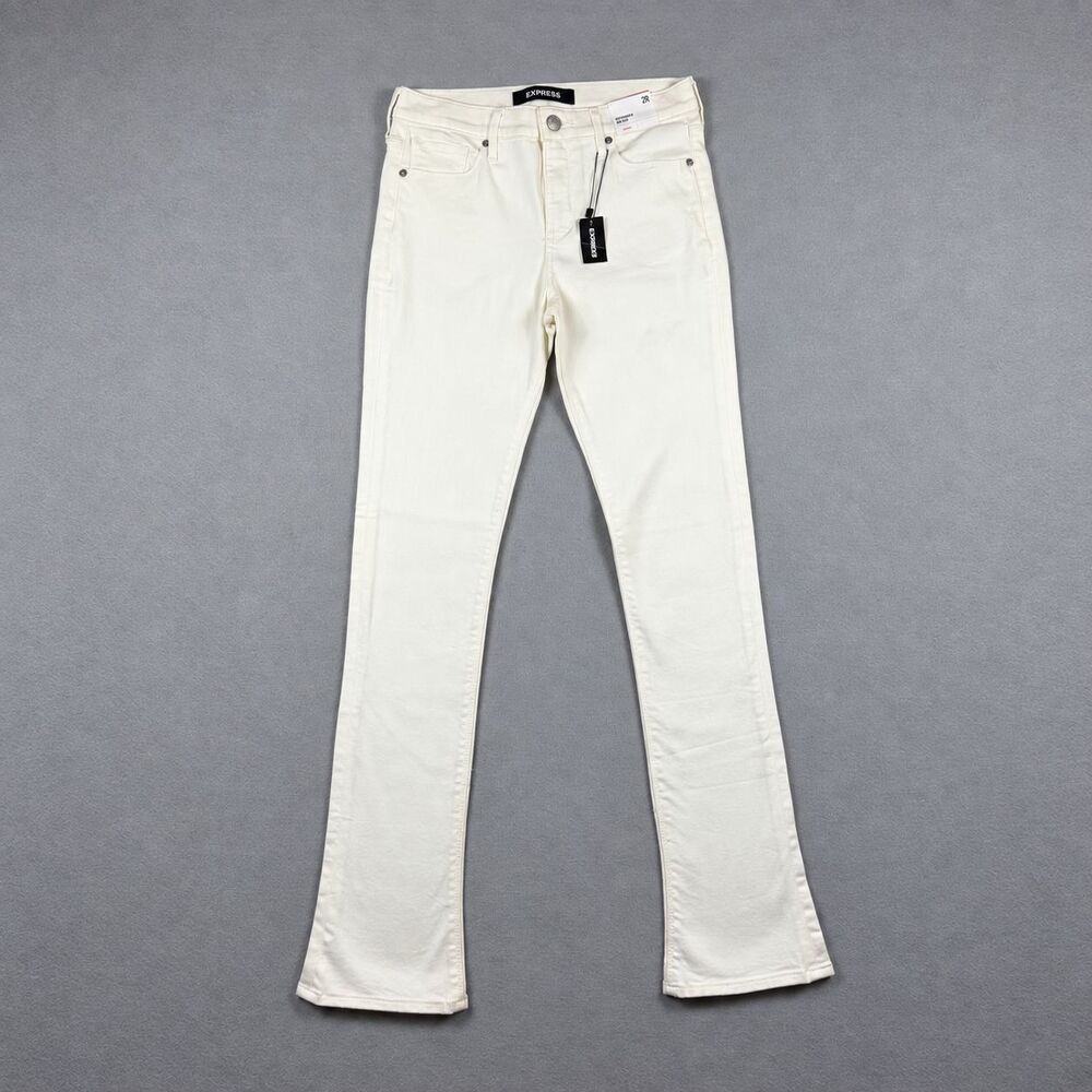 Express Skyscraper Jeans Womens 2S Petite White Mid Rise Bootcut Stretch 26x29